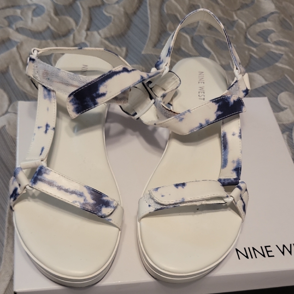 Nine West Blue and White Tie-Dye Sandals